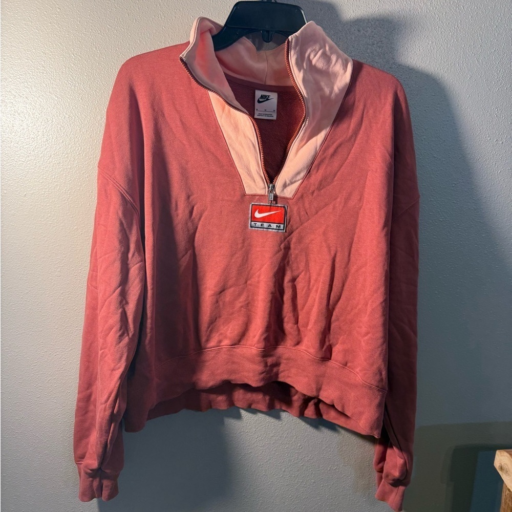 Nike pink and peach Zip Pullover - cropped & baggy fit